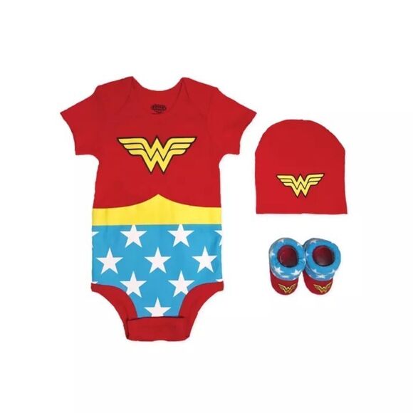 Wonder Woman Justice League Size 0-6M 3-Piece Bodysuit Set - Picture 1 of 6